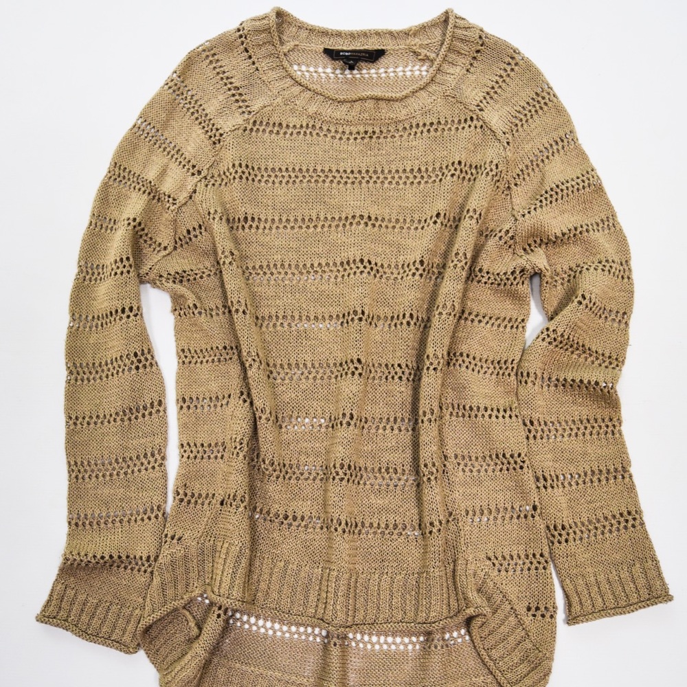 BCBG Max Azria Beige Tan Crochet Tunic Sweater XS